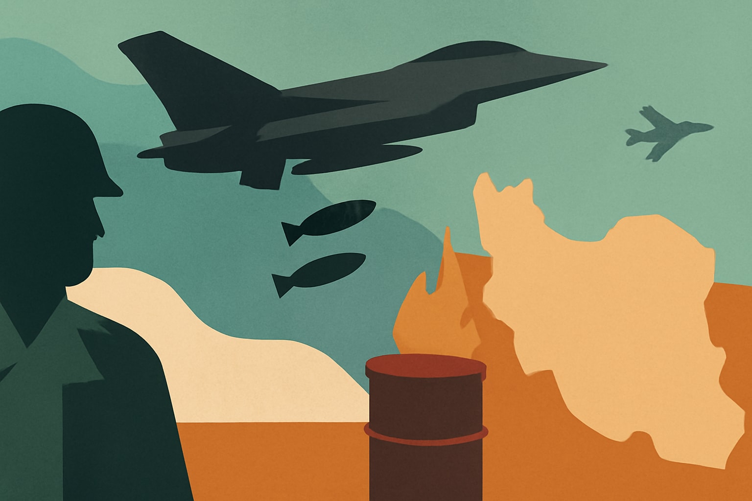 Editorial illustration for: U.S. Military Strikes Iran Amid Reinstated Oil Sanctions