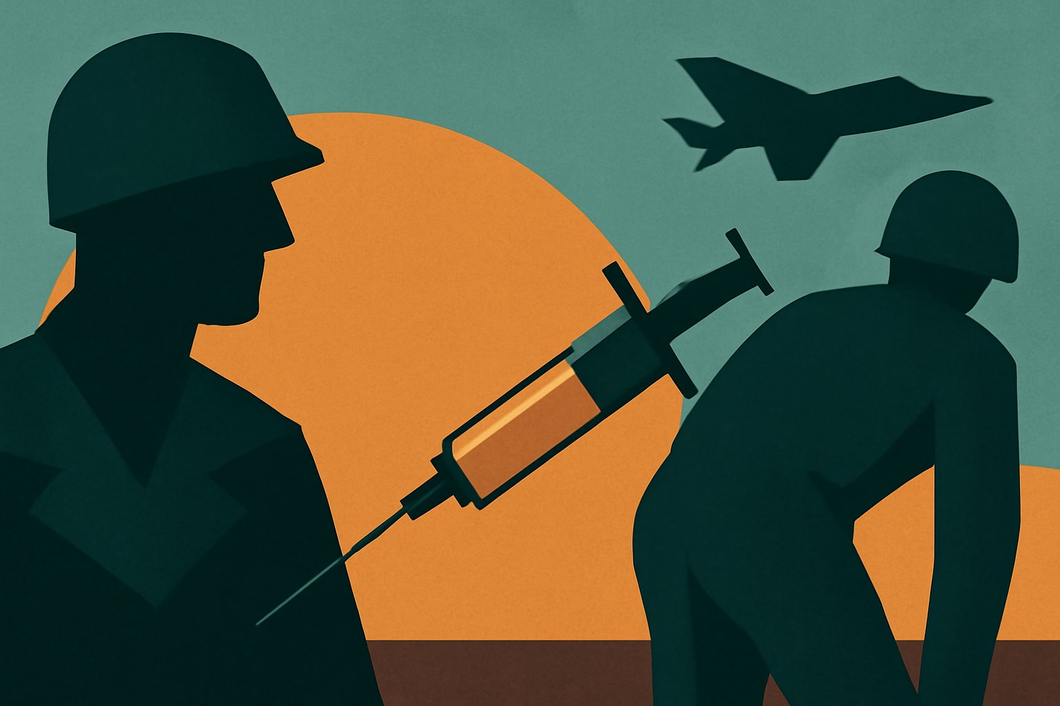 Editorial illustration for: The 'Peanut Butter' Shot: A Dreaded Rite of Passage for Military Recruits