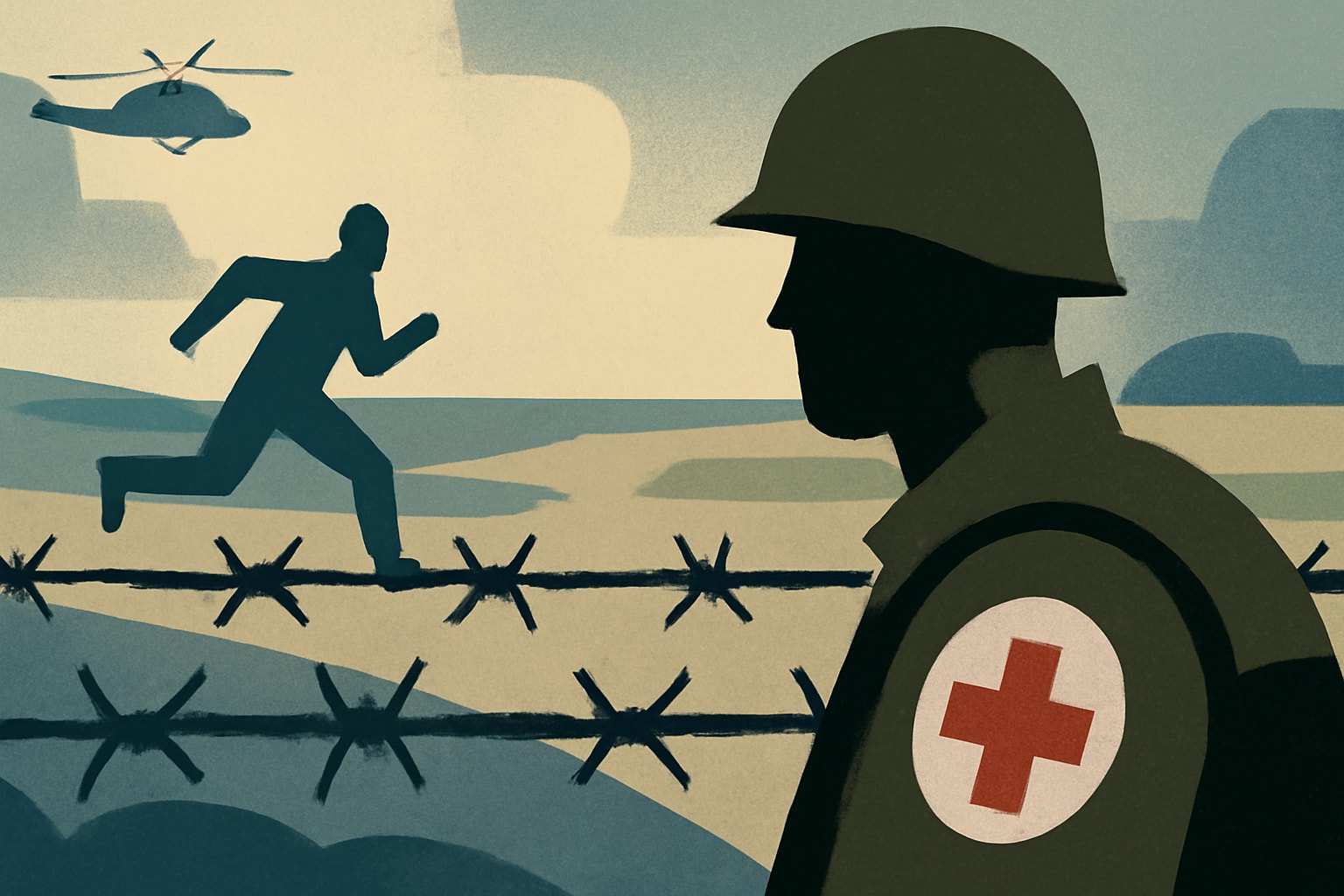 Editorial illustration for: Army Medic Convicted of Desertion After Three Years on the Run in the UK