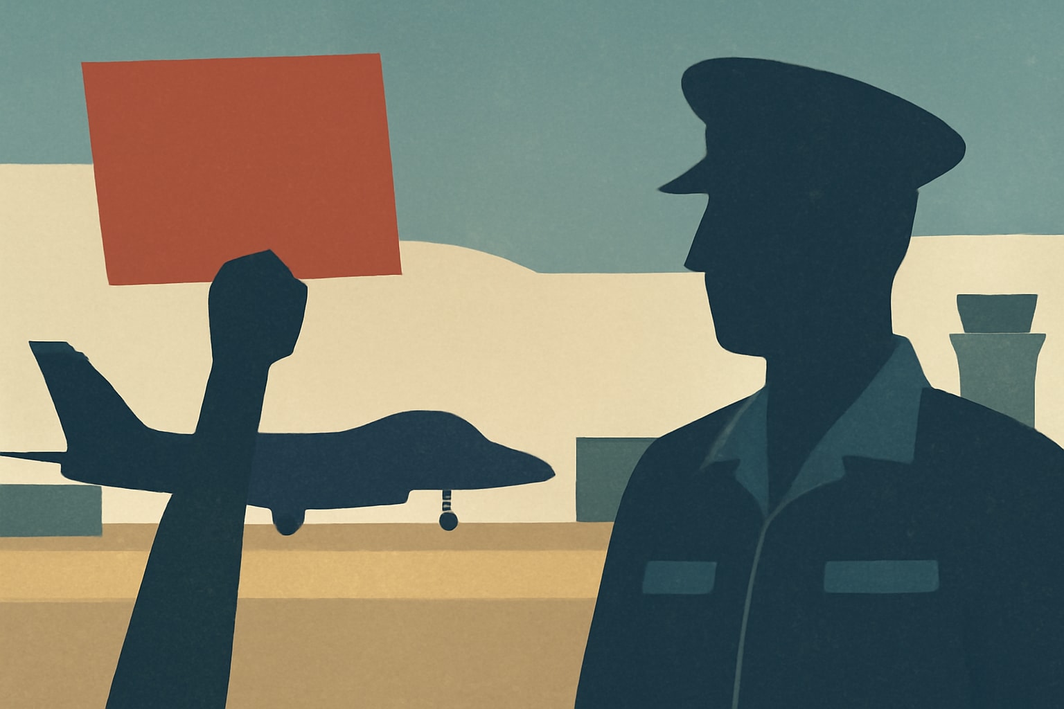 Editorial illustration for: Air Force Major Under Investigation After Uniformed Protest at DC Base