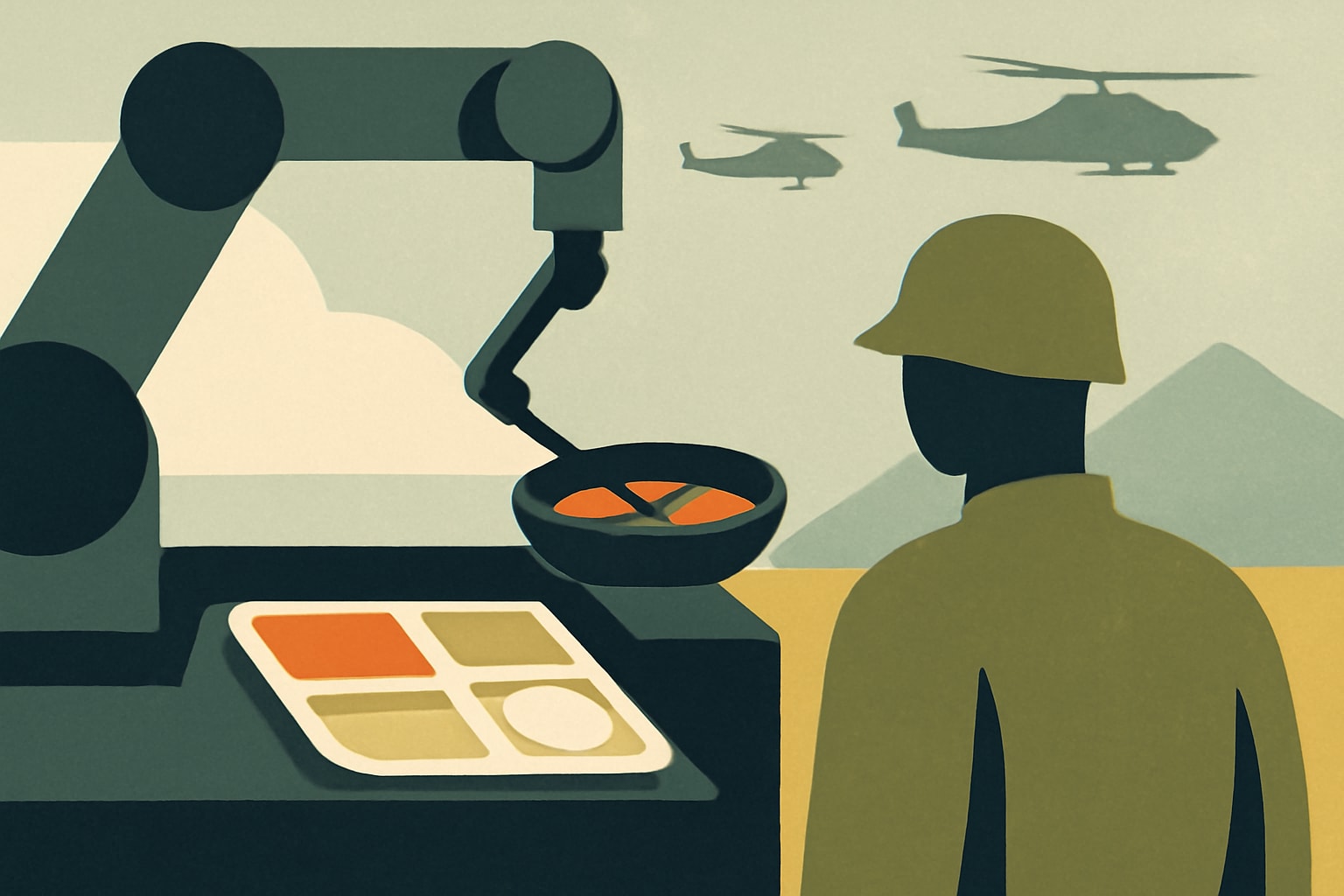 Editorial illustration for: The Army is testing a robotic kitchen that can cook for soldiers downrange