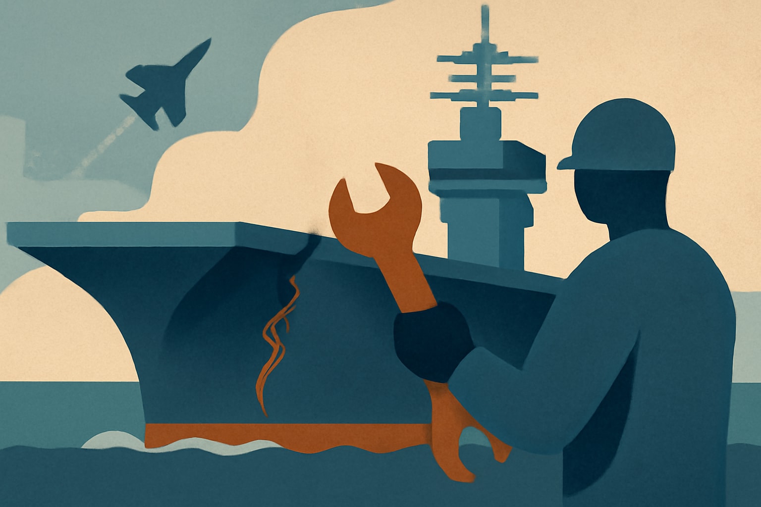 Editorial illustration for: USS Gerald R. Ford to Undergo Maintenance After Deployment Issues