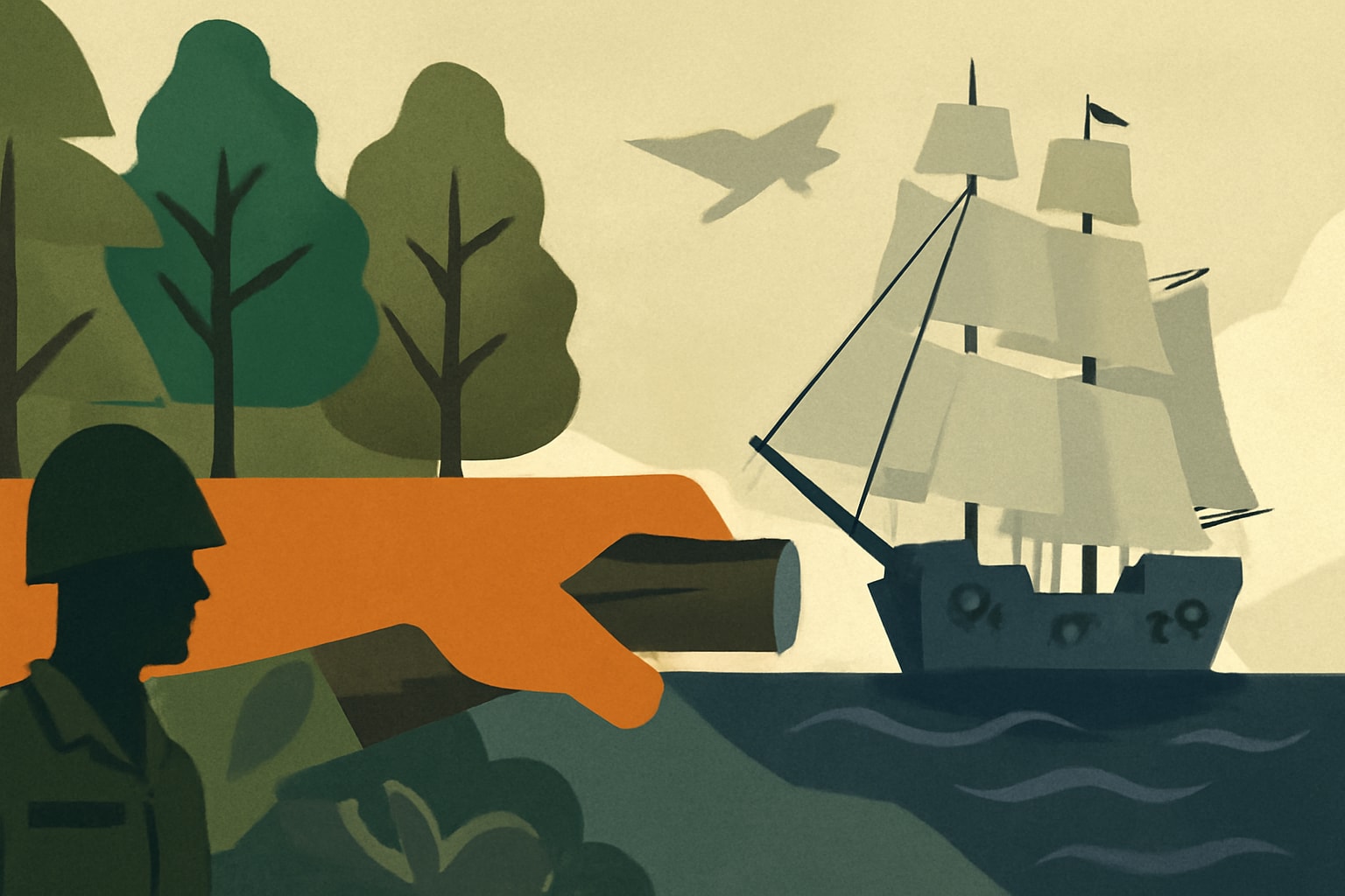 Editorial illustration for: How an Indiana Forest Keeps the USS Constitution Afloat
