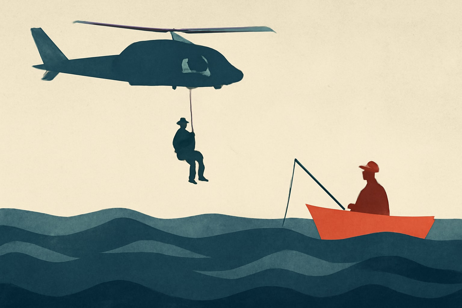 Editorial illustration for: Air National Guard Rescues Fisherman 700 Miles at Sea
