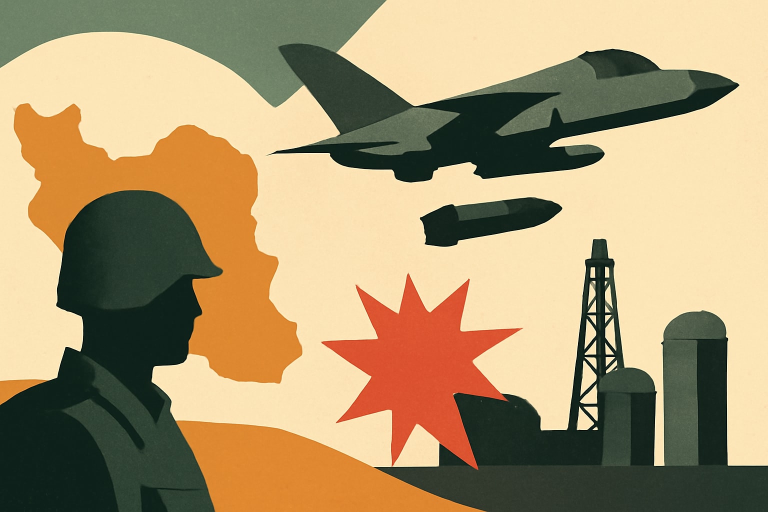 Editorial illustration for: U.S. Military Strikes Iran Amid Renewed Oil Sanctions