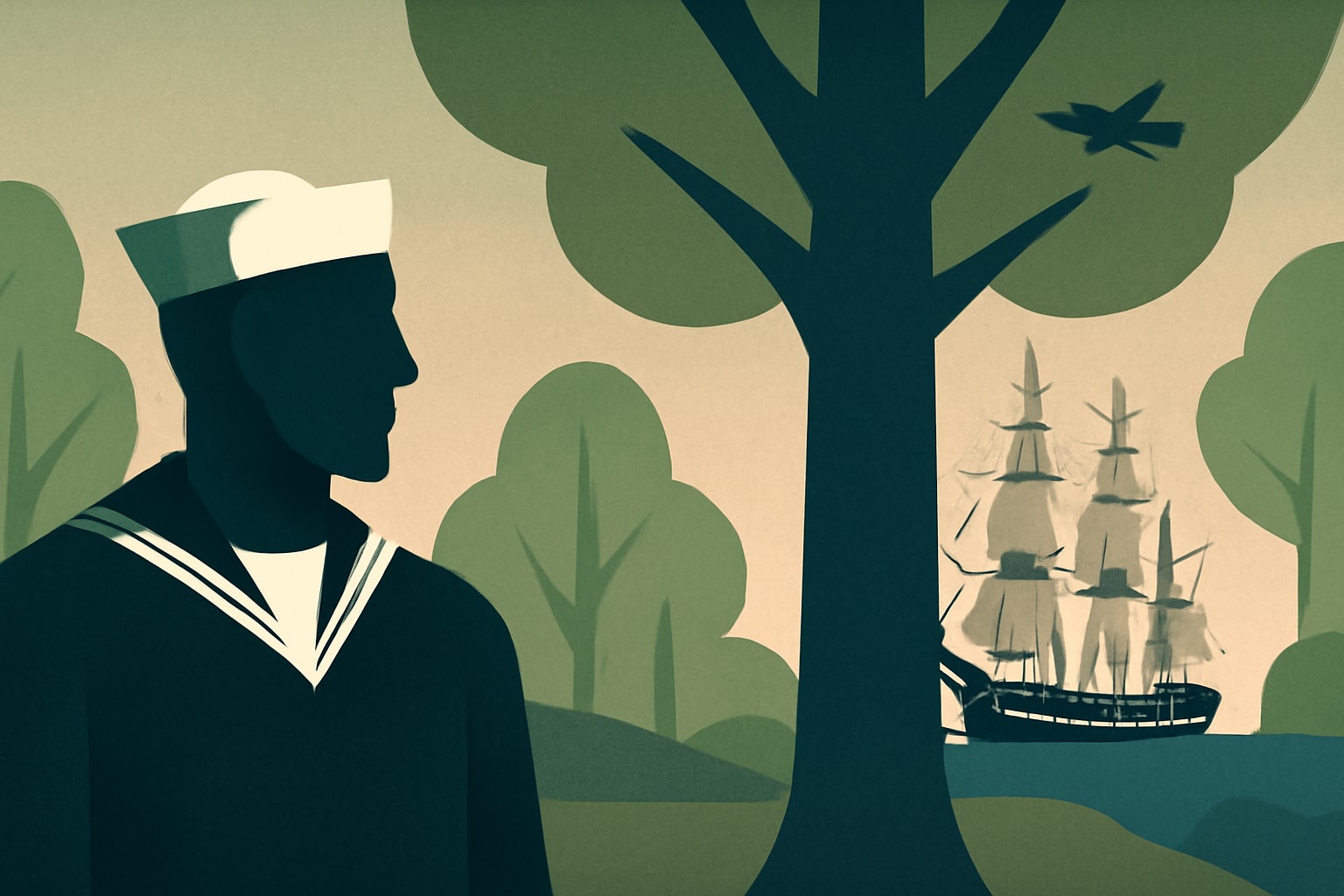 Editorial illustration for: How an Indiana Forest Keeps the USS Constitution Afloat