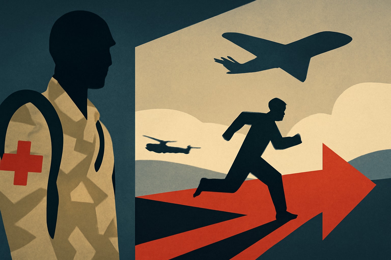 Editorial illustration for: Army Medic Convicted of Desertion After Three Years on the Run in the UK