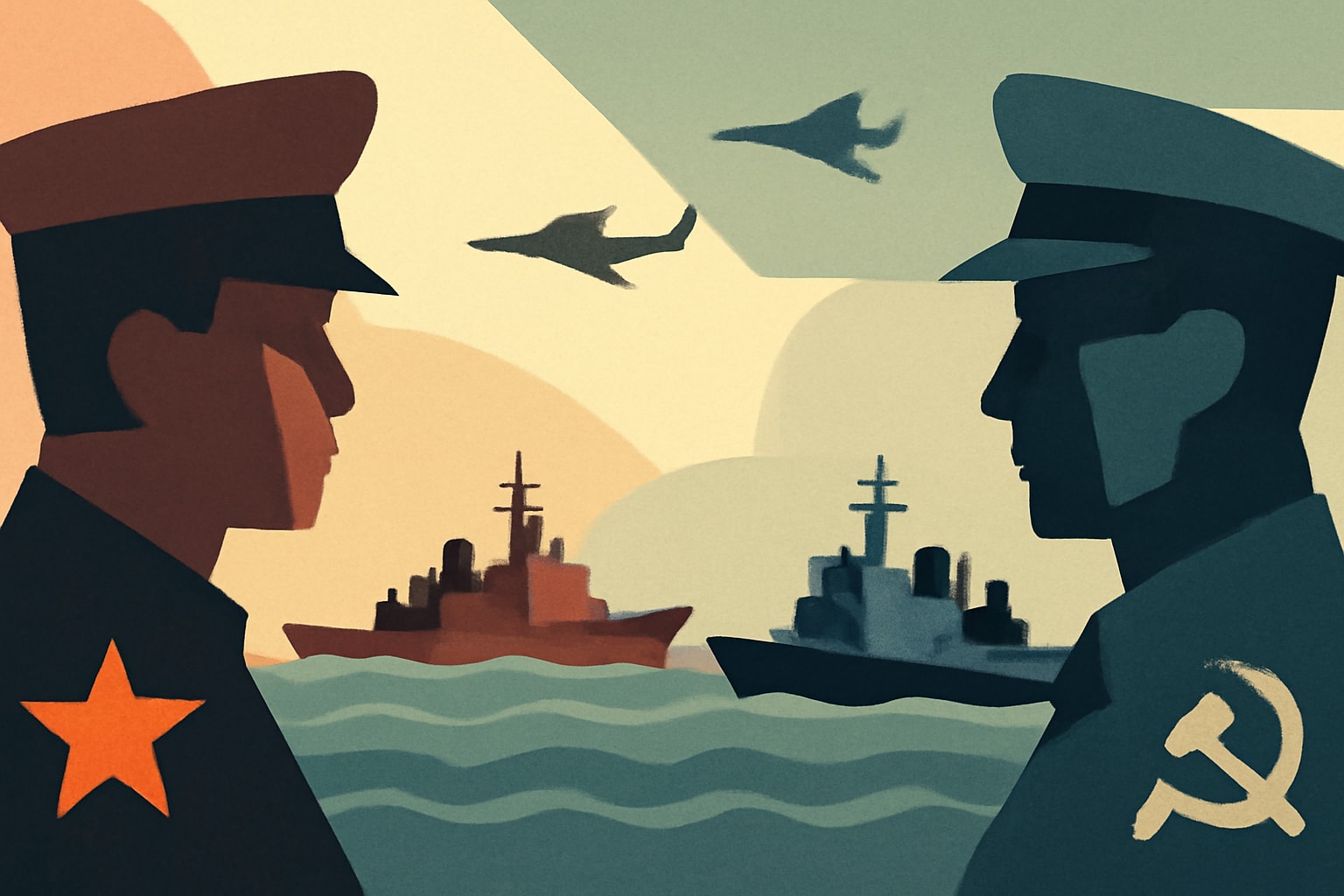 Editorial illustration for: Chinese and Russian Ships Conduct Joint Naval Drills in Yellow Sea