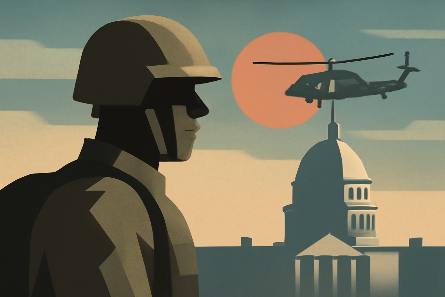 Editorial illustration for: No End in Sight for National Guard Troops Deployed in Washington D.C.