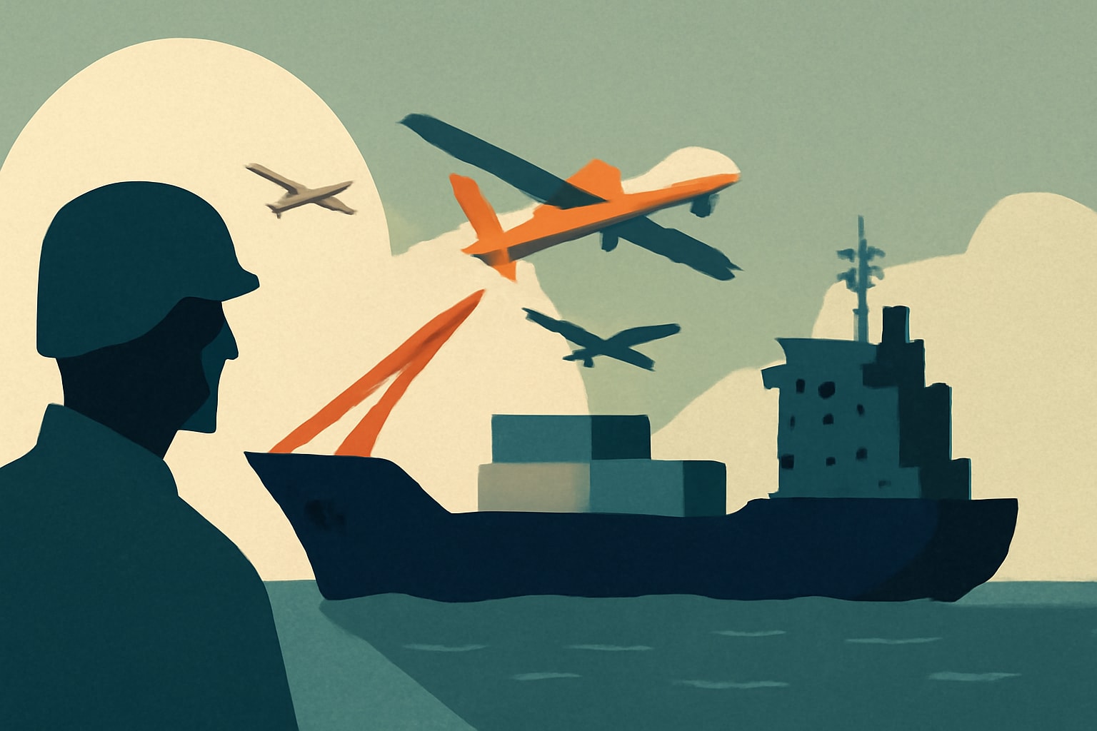 Editorial illustration for: Elbit Systems Proposes Converting Commercial Ships into Floating Drone Bases