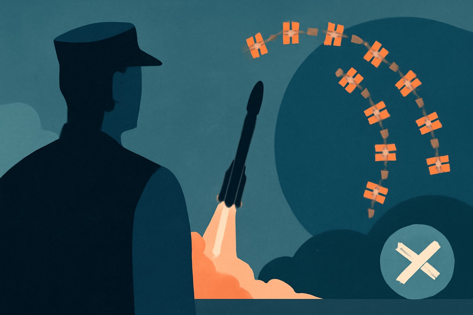 Editorial illustration for: Space Development Agency Launches 21 Data Transport Satellites on SpaceX Rocket