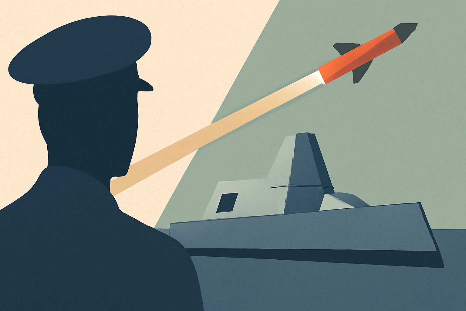 Editorial illustration for: U.S. Navy Two Years Behind on Hypersonic Missile Installation for Zumwalt Destroyers