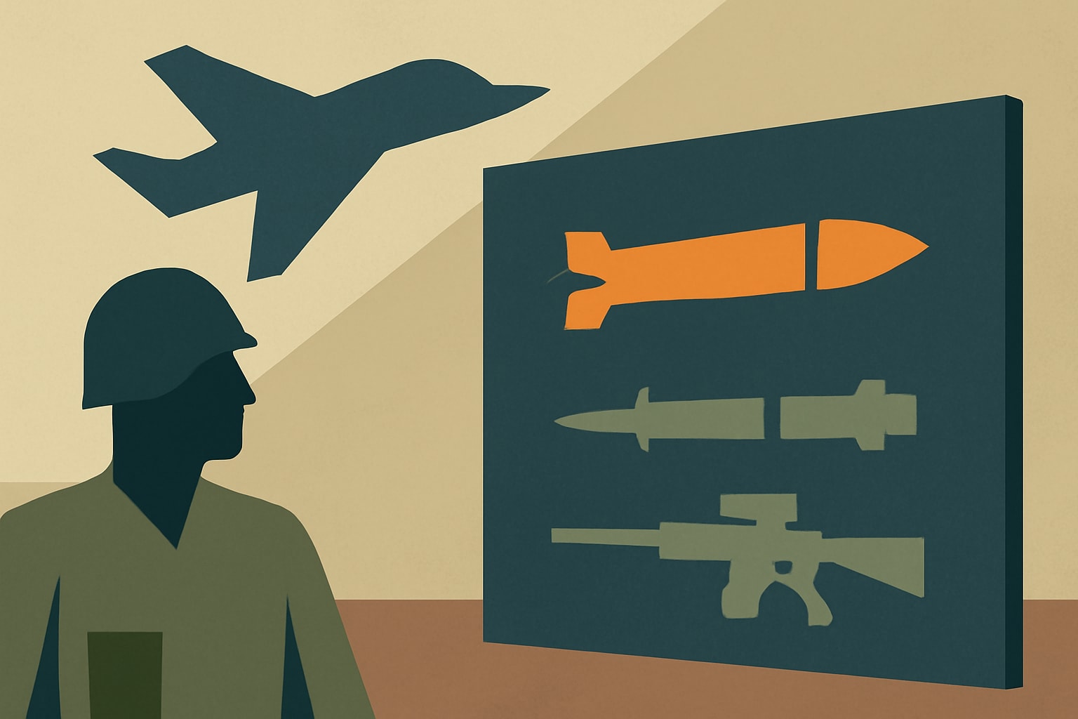 Editorial illustration for: Farnborough Airshow Highlights Shift from Jets to Weapons