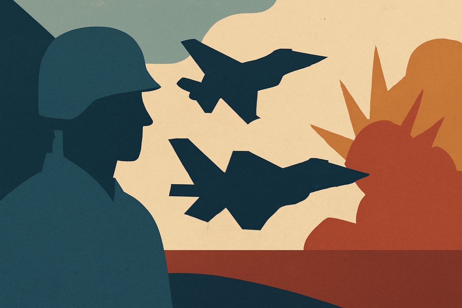 Editorial illustration for: US Deploys F-16s and F-35s to Middle East as Iran War Heats Up