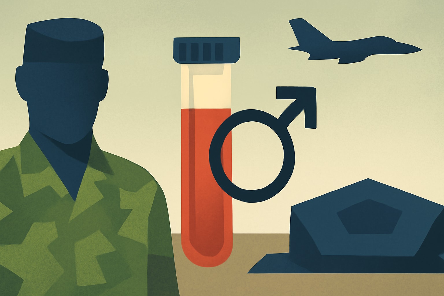 Editorial illustration for: Pentagon Announces Testosterone Screening for Troops 30 and Older