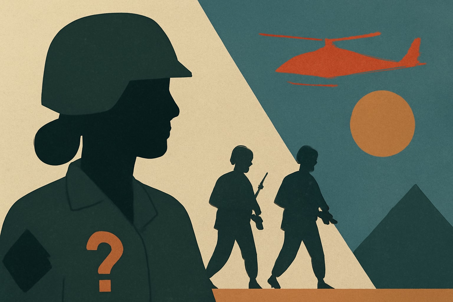 Editorial illustration for: New Study Ordered on Women in Combat Raises Concerns