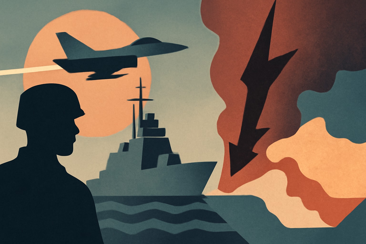 Editorial illustration for: Rising Tensions in the Strait of Hormuz Cast Doubts on U.S.-Iran Talks