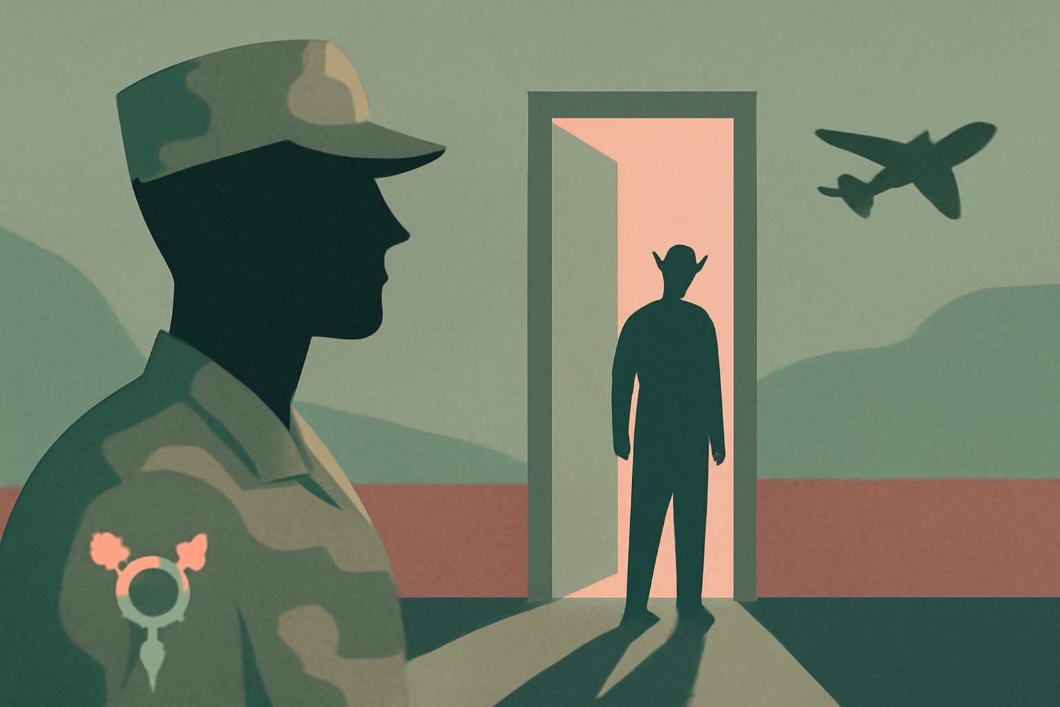 Editorial illustration for: Transgender Troops Set to Return to Service as Ban Ends