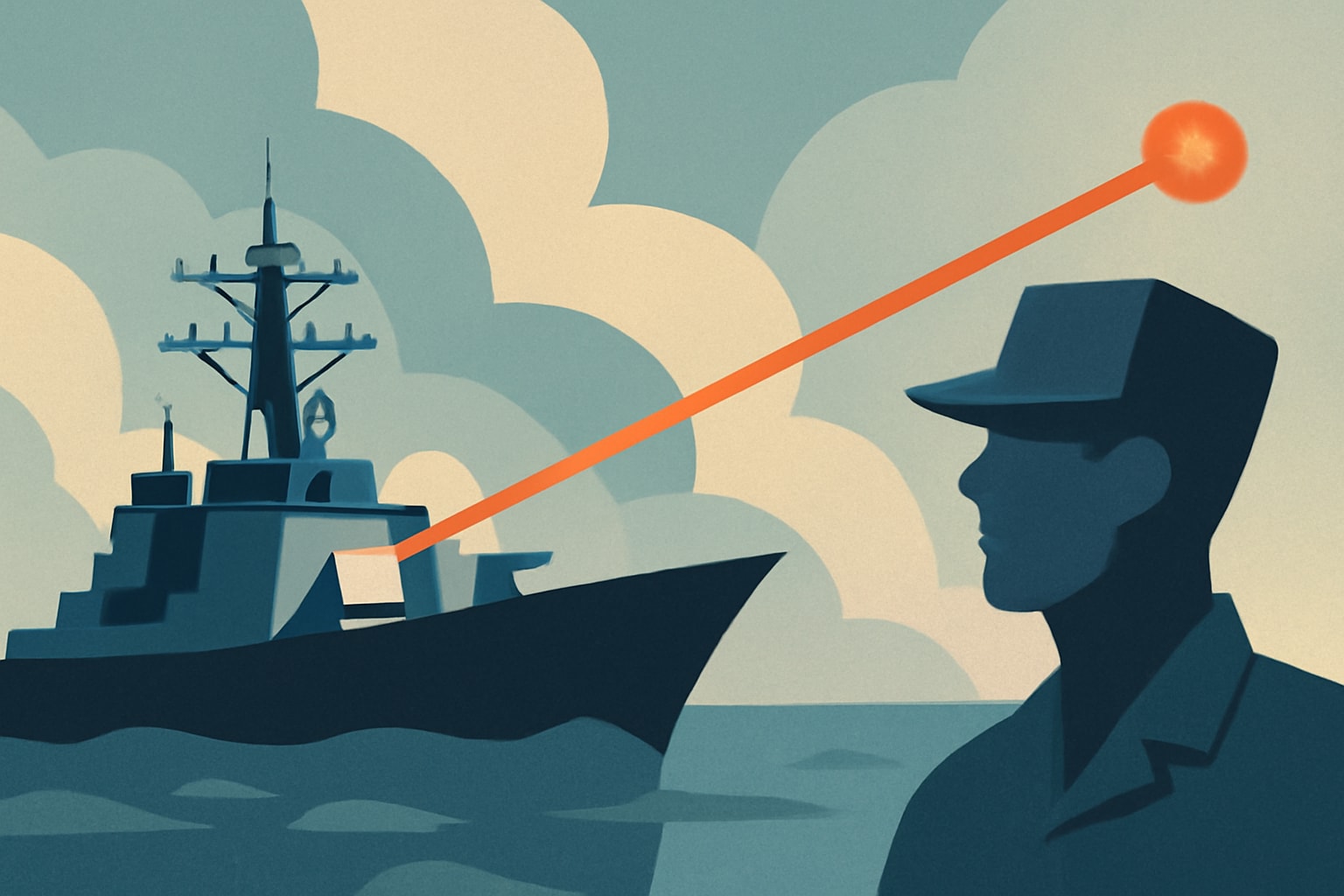 Editorial illustration for: Coast Guard Explores High-Energy Laser Technology for Vessel Defense