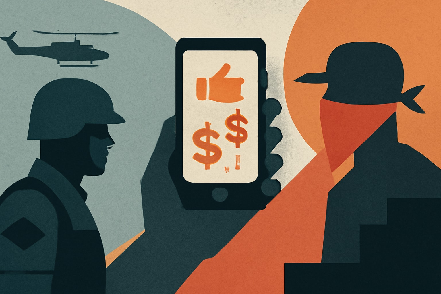 Editorial illustration for: U.S. Pledges to Crack Down on Haitian Gangs Making Money off Social Media