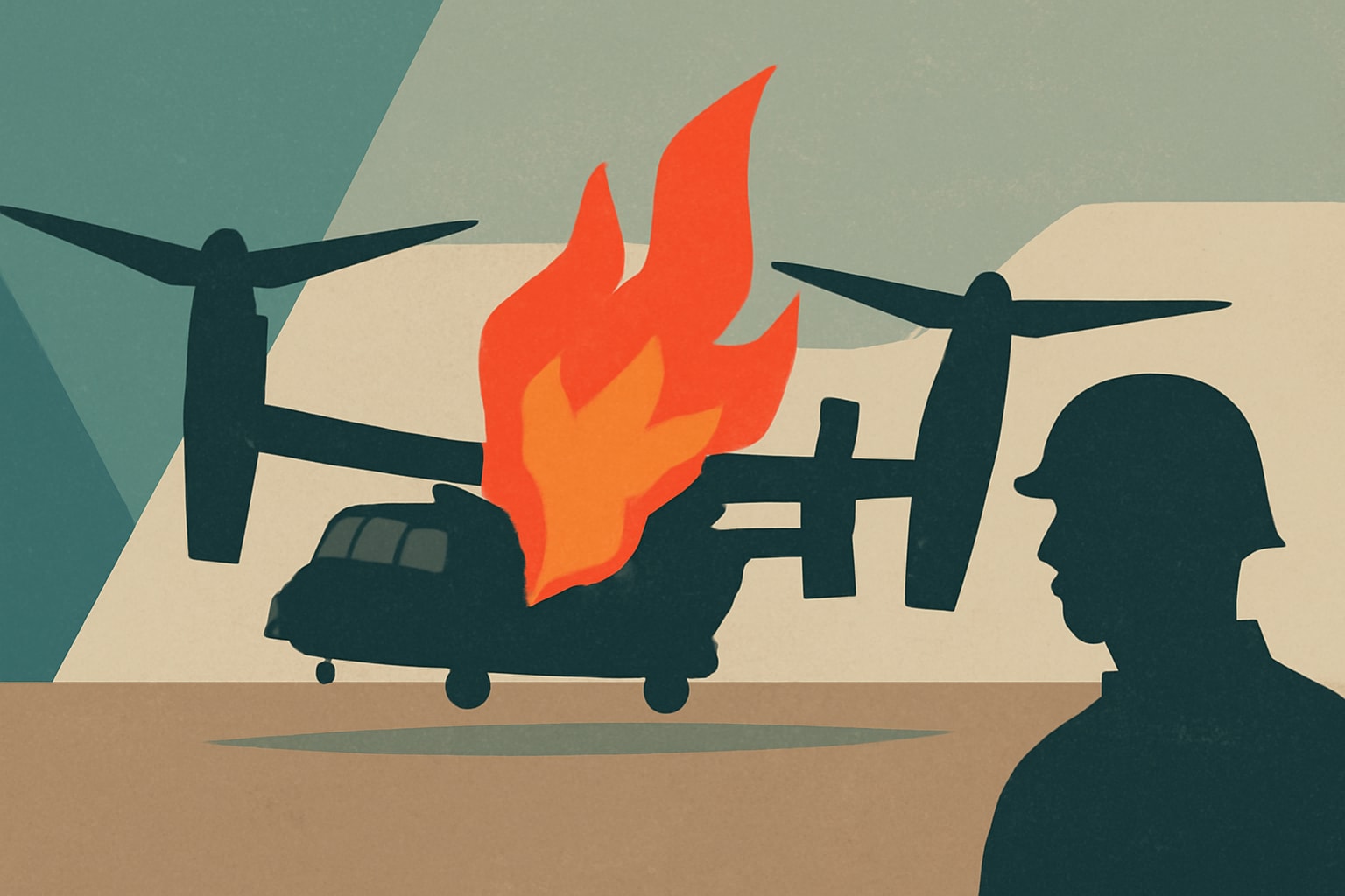 Editorial illustration for: Marine Corps MV-22 Osprey Catches Fire During Air Force Training Exercise