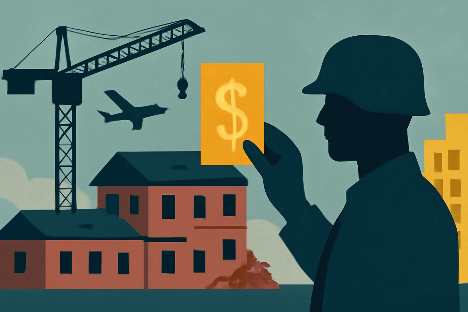 Editorial illustration for: Military Budgets $57 Billion to Fix Bases and Substandard Barracks