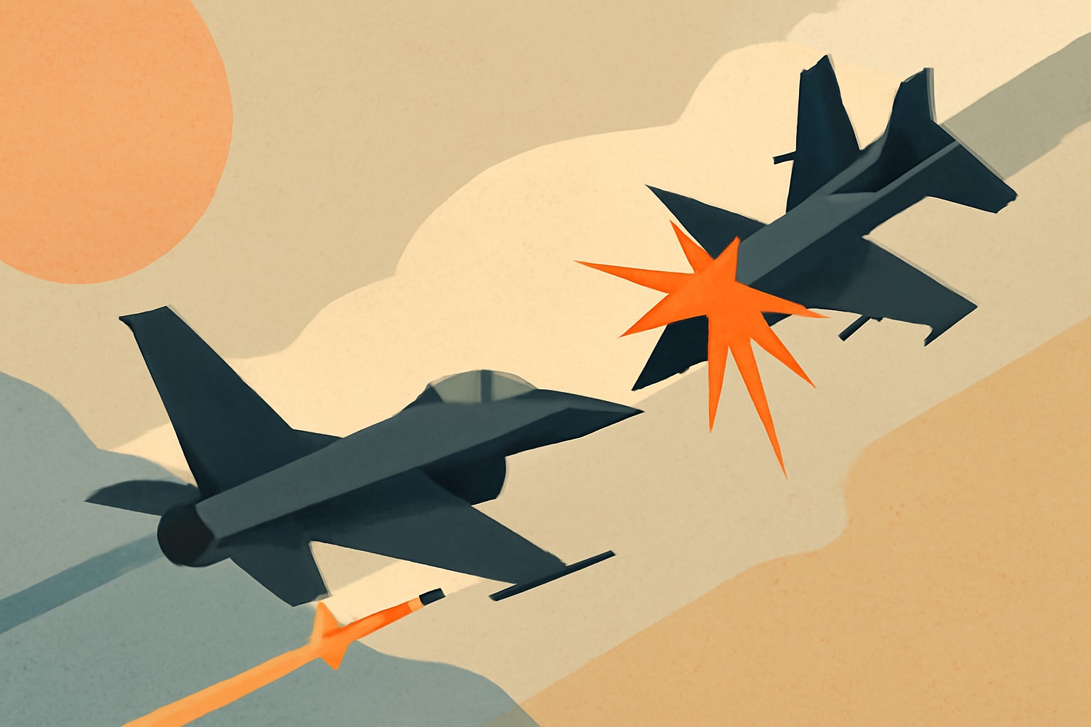 Editorial illustration for: Ukrainian F-16 Downs Russian Fighter Jet for the First Time