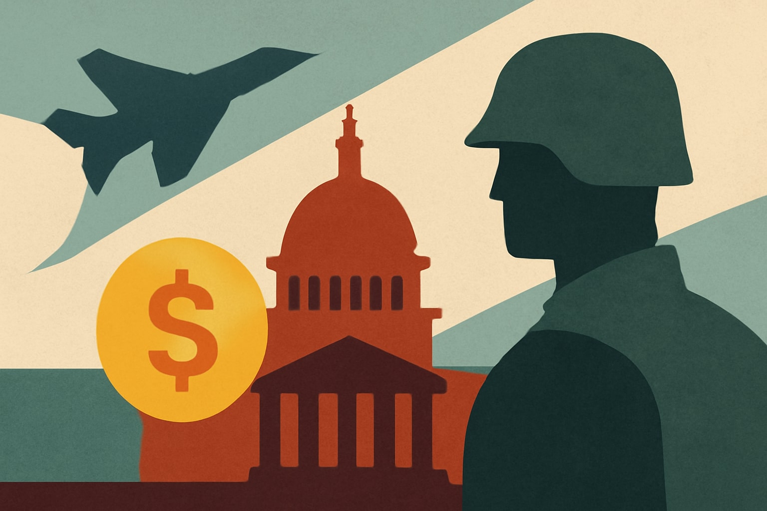 Editorial illustration for: House Approves $1.15 Trillion Defense Budget in Close Vote
