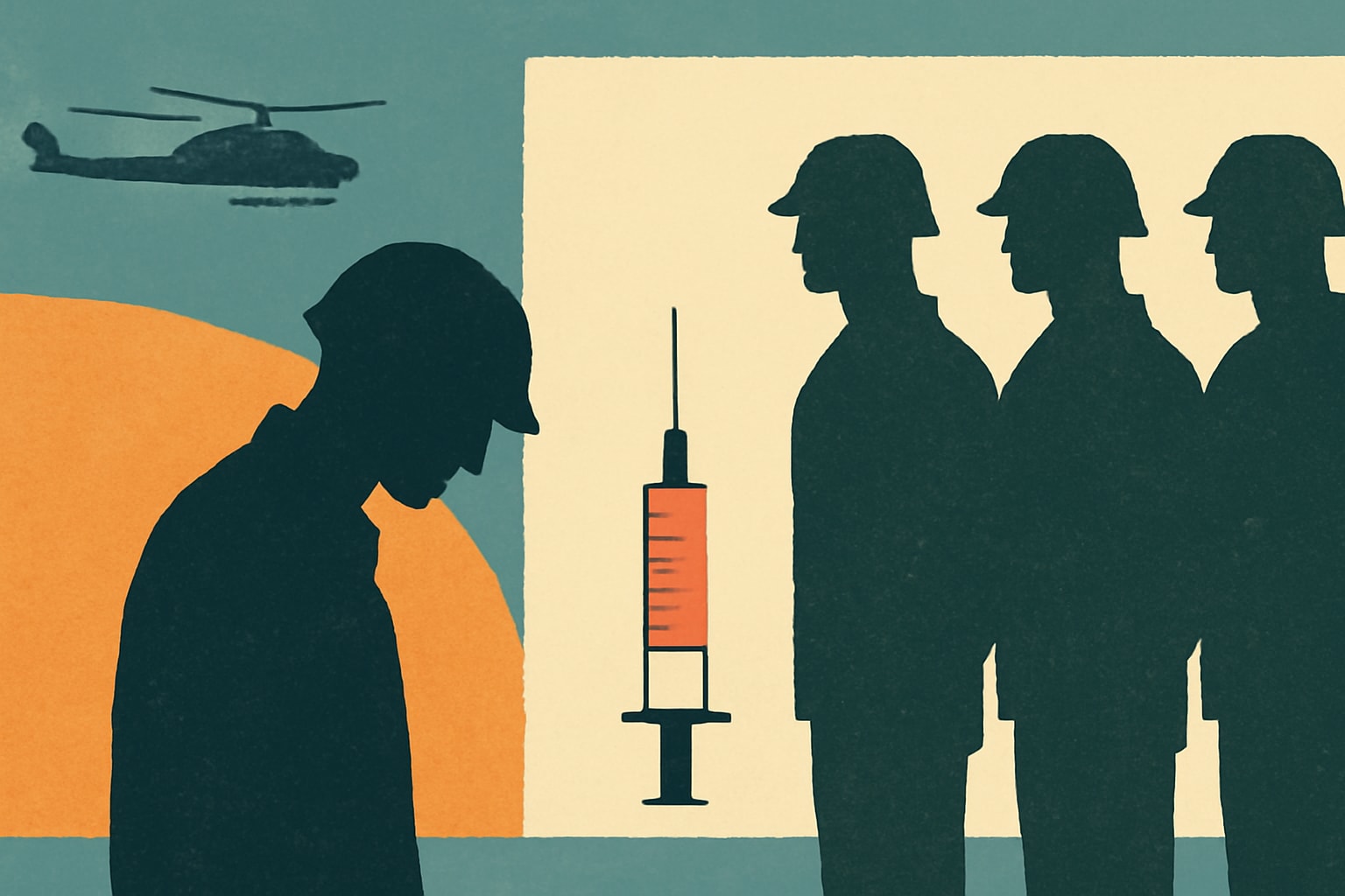 Editorial illustration for: Troops Discharged for COVID Vaccine Refusal Still Await Reinstatement