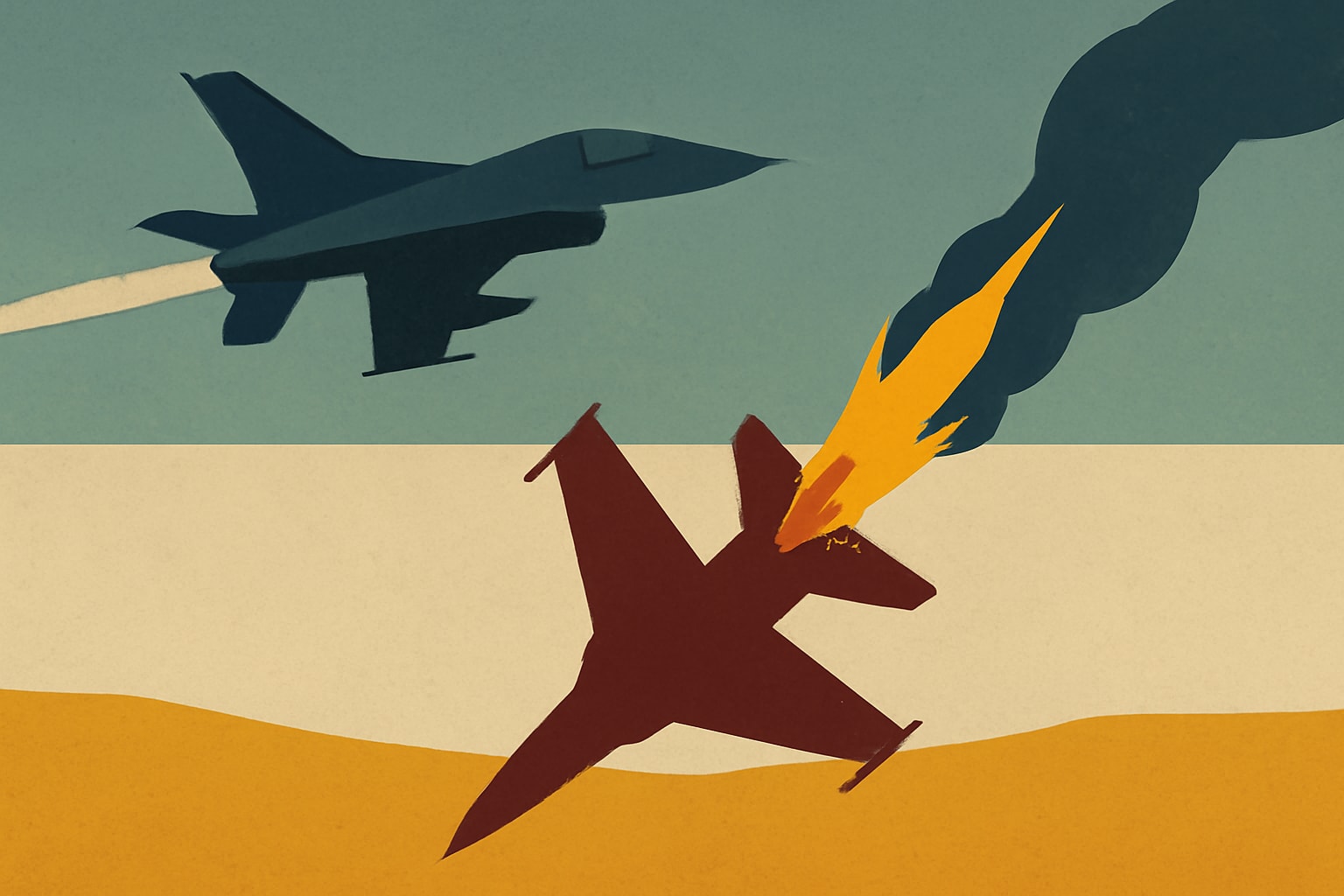 Editorial illustration for: Ukrainian F-16 Downs Russian Fighter Jet for First Time