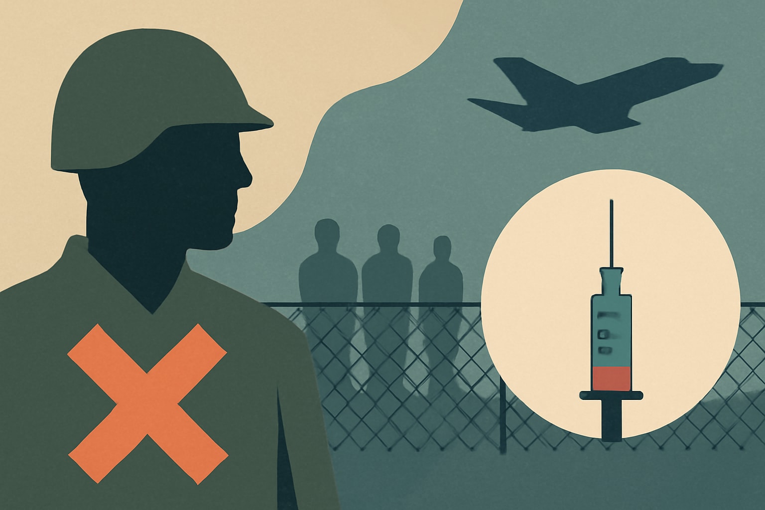 Editorial illustration for: Troops Denied Reinstatement After Refusing COVID Vaccine Still Awaiting Resolution