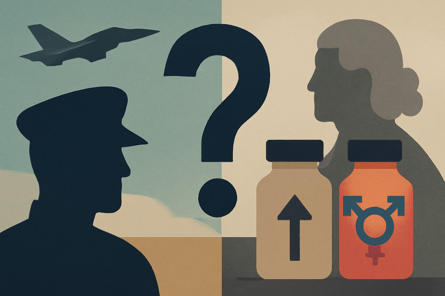 Editorial illustration for: Judge Questions Differences in Military Testosterone Policies and Transgender Care