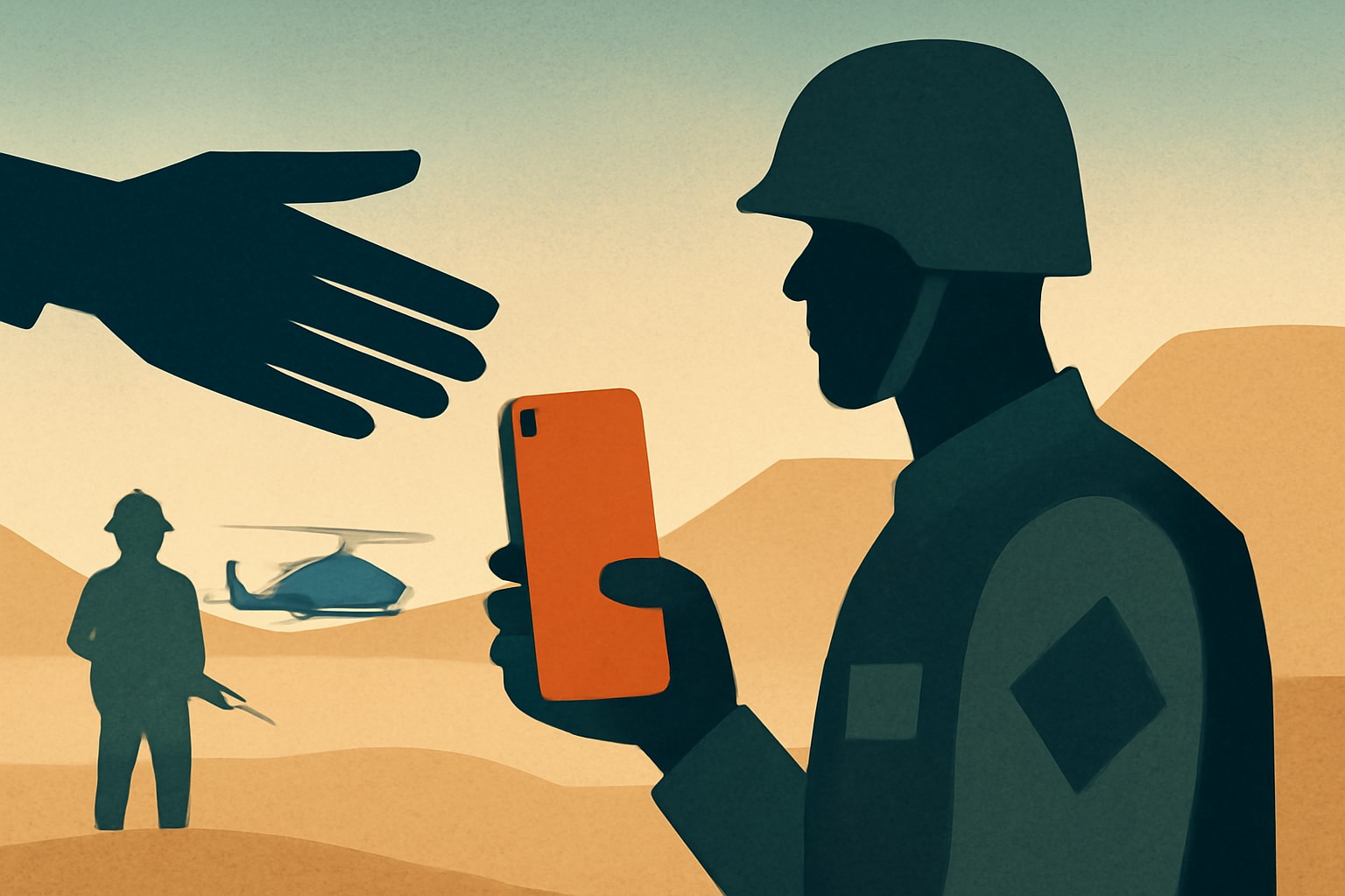 Editorial illustration for: US Military May Require Troops in Mideast to Surrender Cell Phones