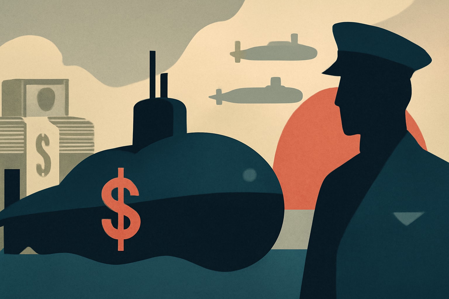 Editorial illustration for: Navy Awards $76.6 Billion for Virginia, Columbia-Class Submarines