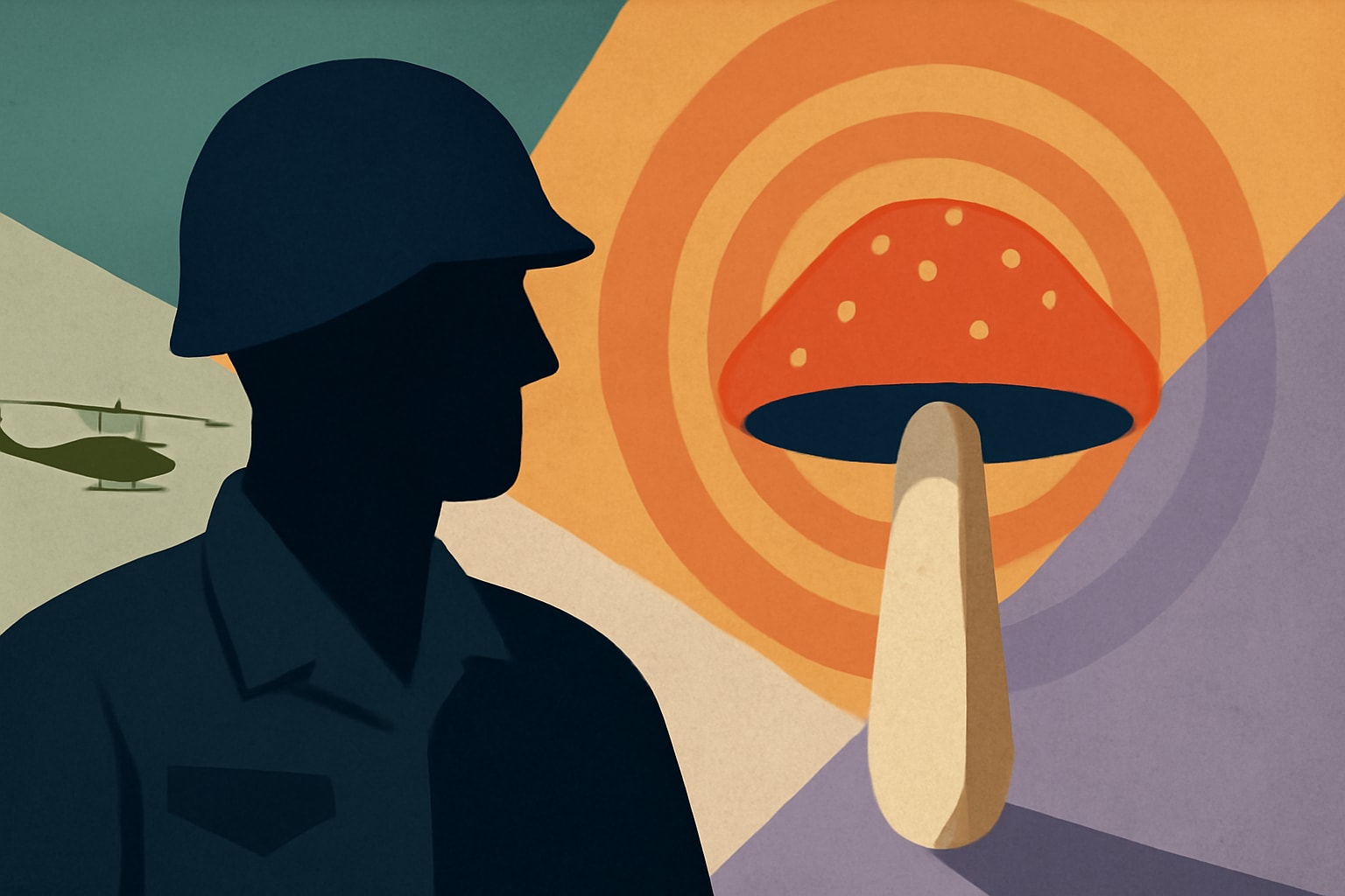Editorial illustration for: VA Initiates Psychedelic Drug Trials for Veterans Battling PTSD