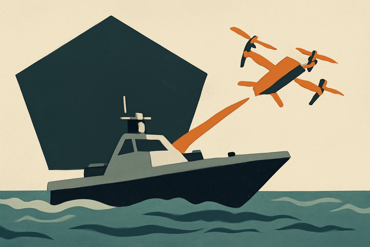 Editorial illustration for: Pentagon Solicits Drone Boats for Launching Attack Drones