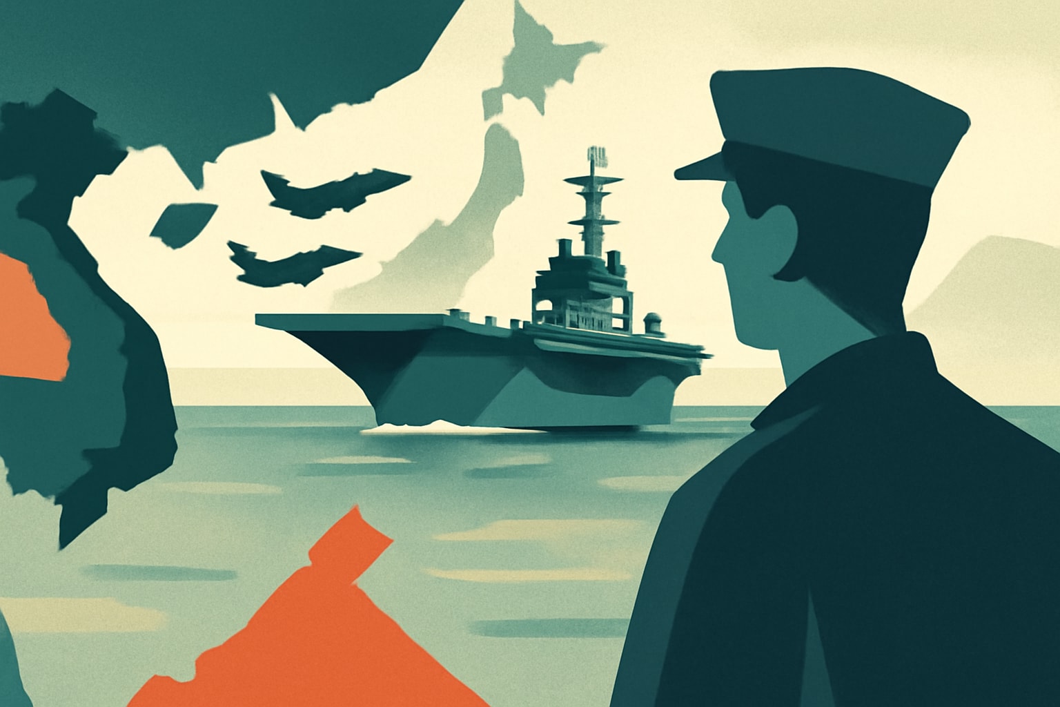 Editorial illustration for: USS George Washington Arrives in Vietnam Amid China-Philippines Strain
