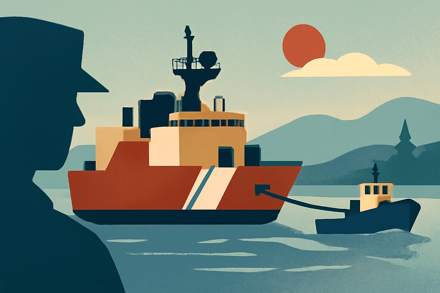 Editorial illustration for: Coast Guard Cutter Healy Towed to Washington After Engine Failure