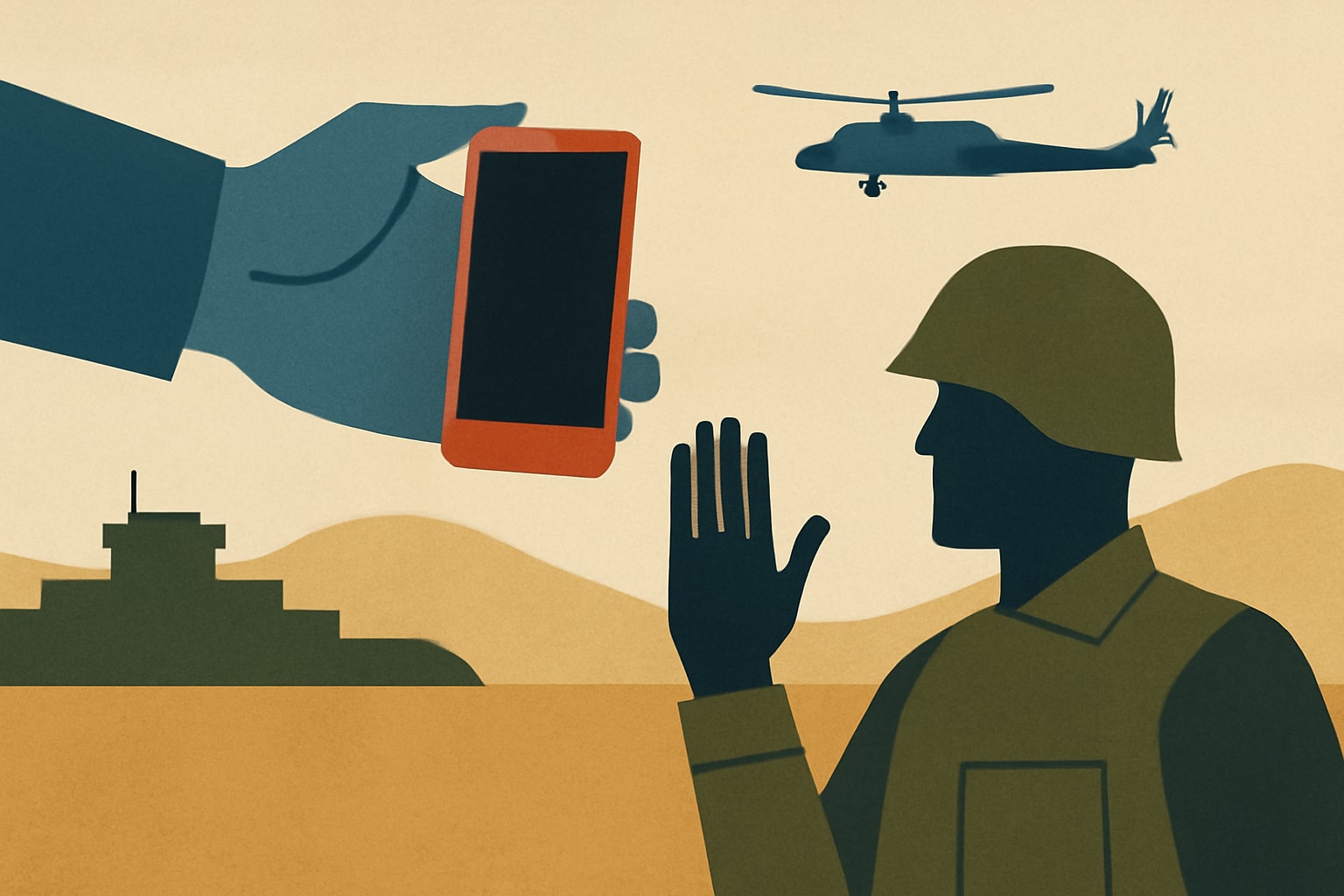 Editorial illustration for: U.S. Military May Require Troops in Middle East to Surrender Cell Phones