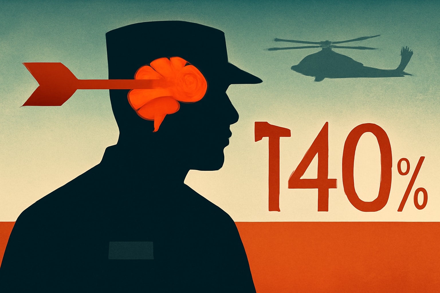 Editorial illustration for: Suicidal Ideation Among Veterans Rises Nearly 50% in Five Years