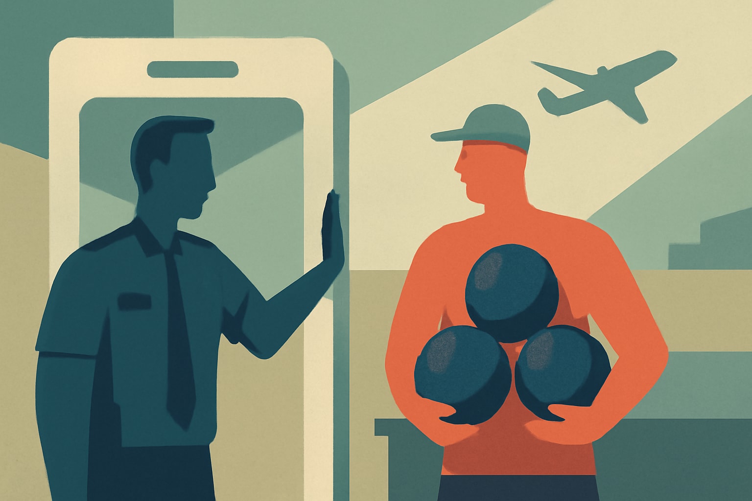 Editorial illustration for: TSA Stops Alabama Traveler for Carrying Civil War-Era Cannonballs