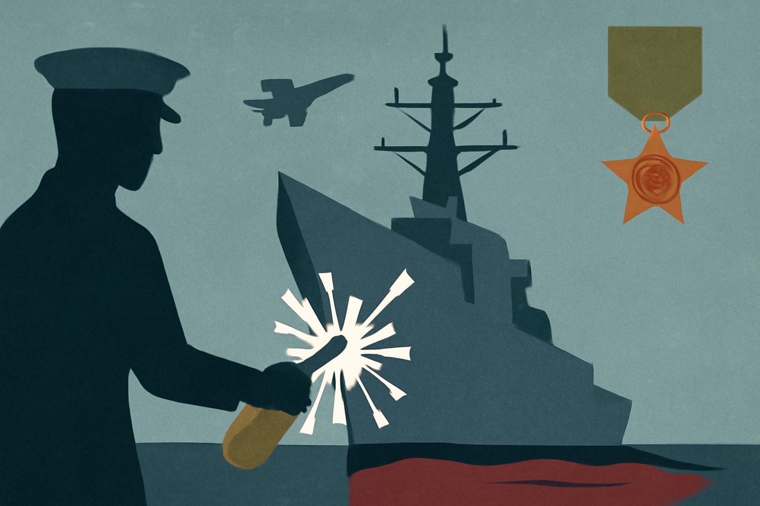 Editorial illustration for: Navy Christens New Destroyer Named for Medal of Honor Recipient Corpsman
