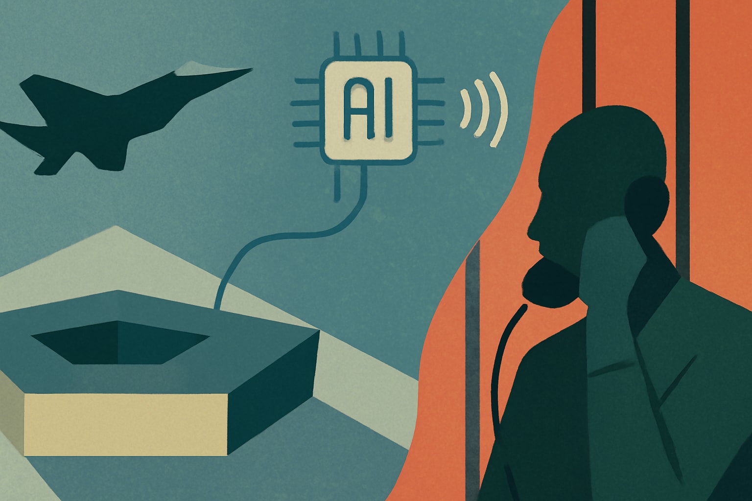Editorial illustration for: Pentagon Explores AI Technology for Monitoring Military Inmates’ Phone Calls