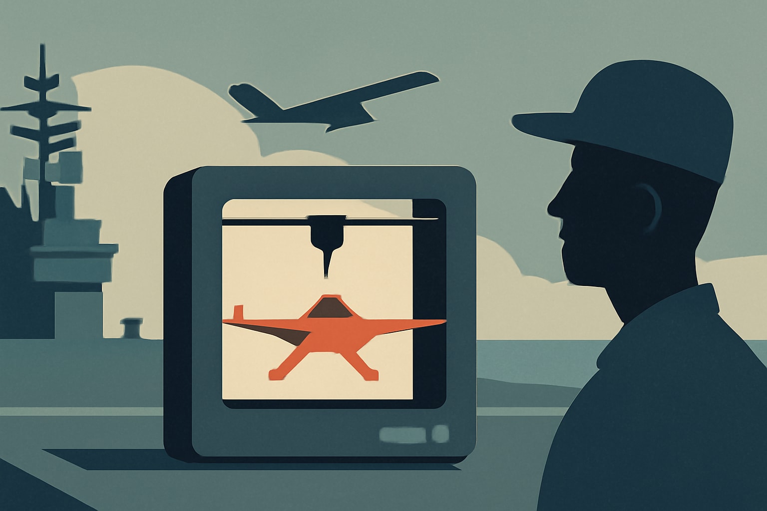 Editorial illustration for: USS Essex Successfully 3D-Prints Drones Aboard Without Shore Resupply
