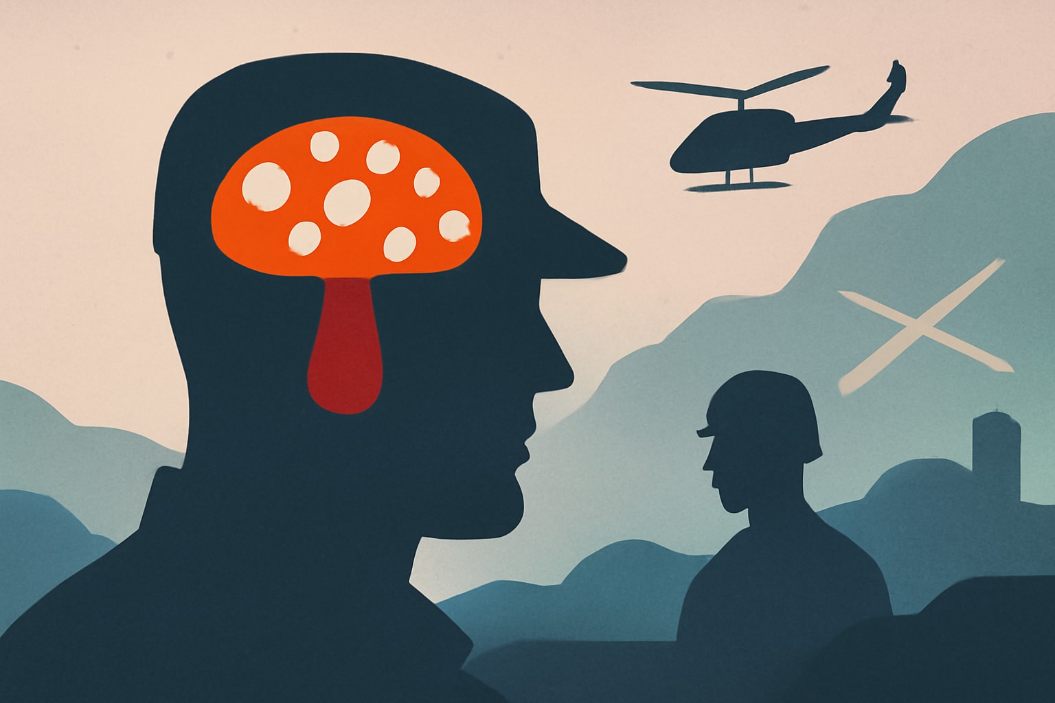 Editorial illustration for: VA Launches Major Study on Psilocybin's Effectiveness for Treating Depression and PTSD
