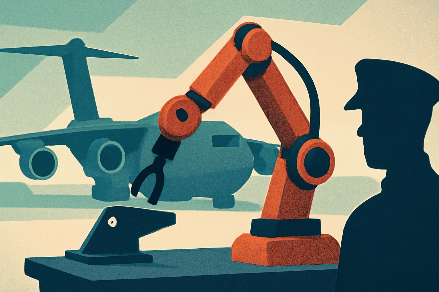 Editorial illustration for: Air Force Robot Successfully Manufactures C-17 Part Amid Vendor Shortages