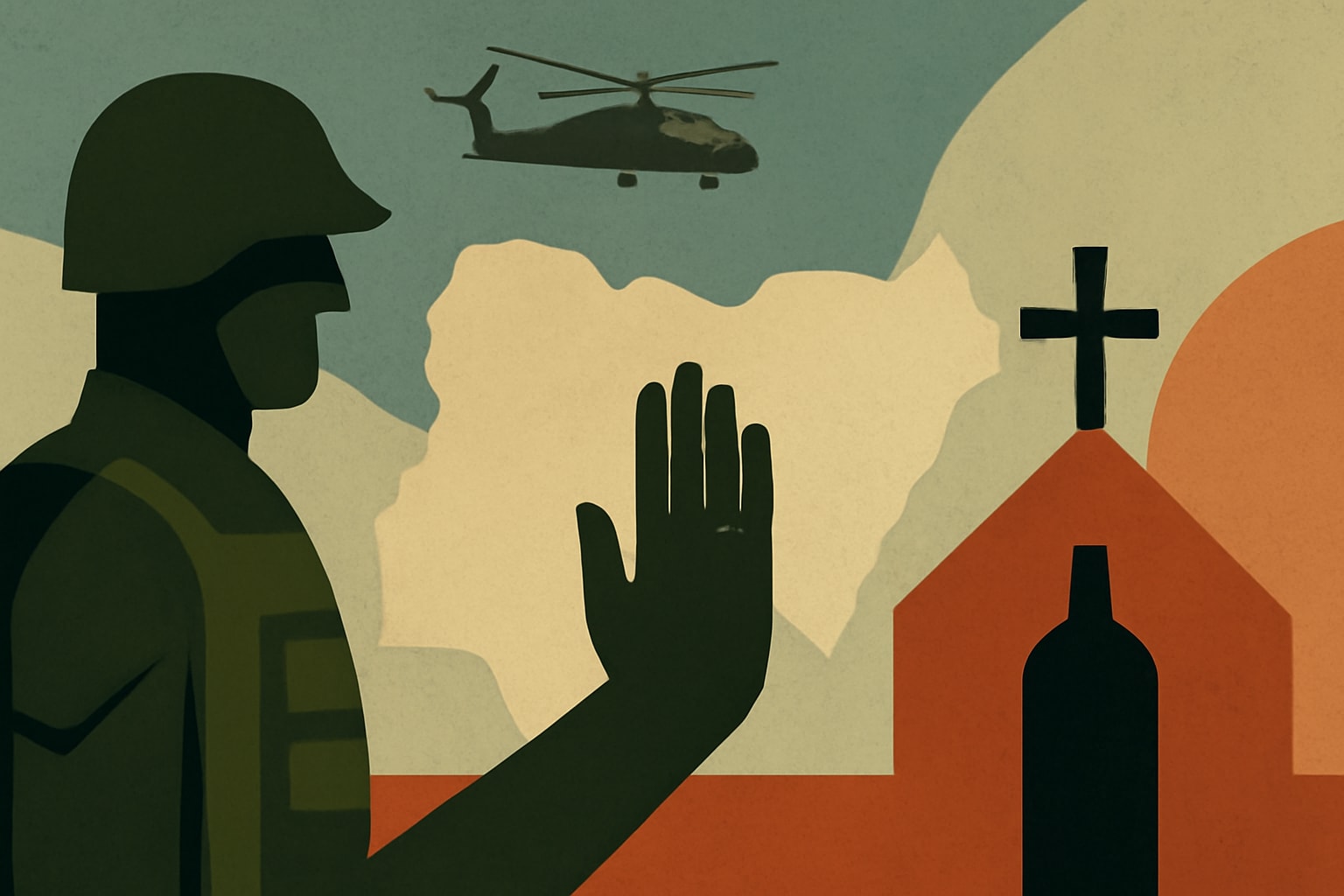 Editorial illustration for: U.S. Military Support to Nigeria Aims to Protect Christians
