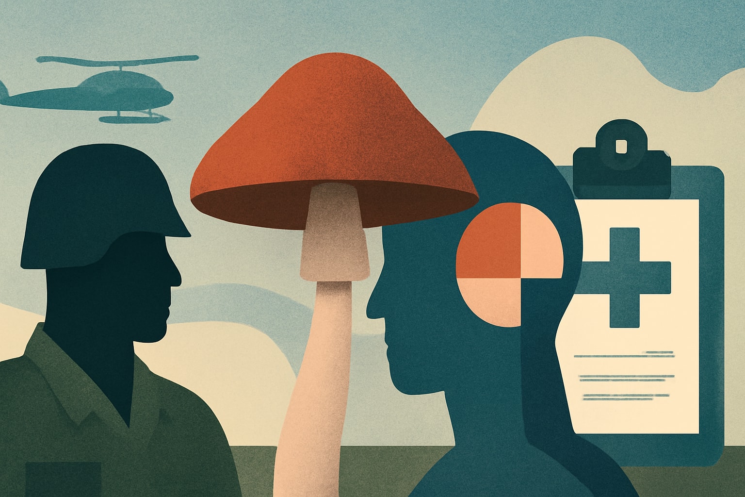 Editorial illustration for: VA Launches Major Study on Psilocybin for Depression and PTSD