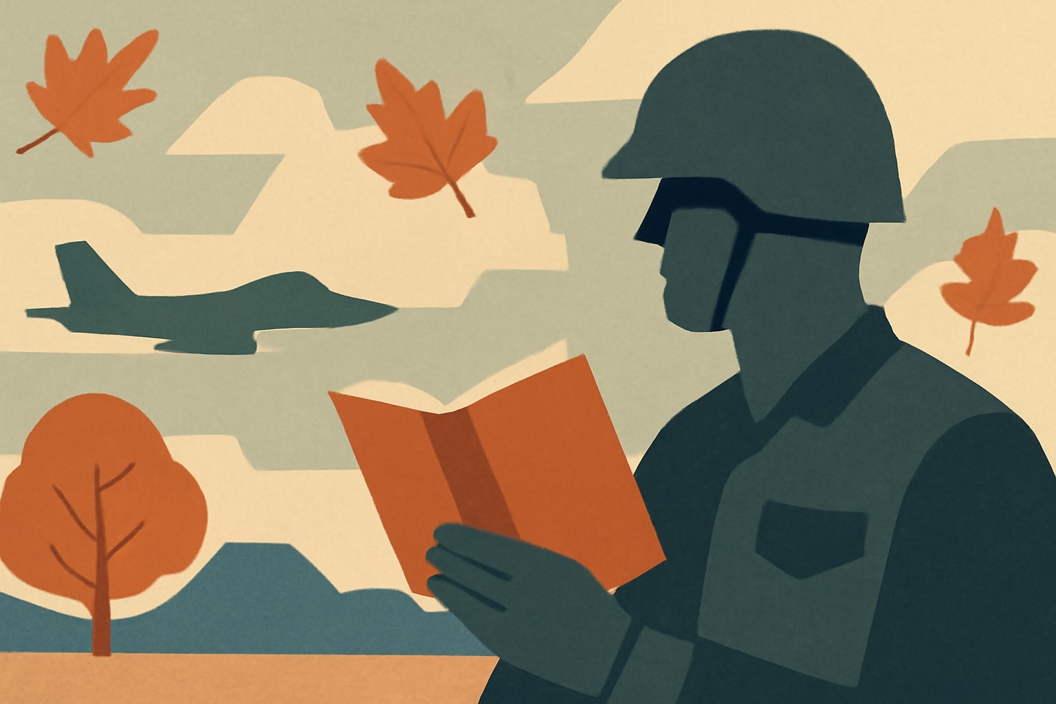Editorial illustration for: Top 13 Fall Reads for Troops and Veterans 2023