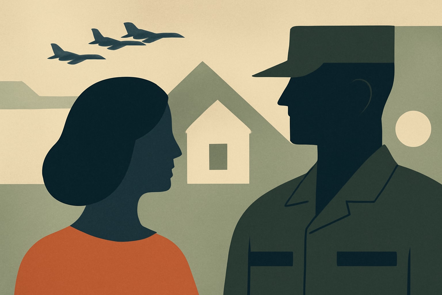Editorial illustration for: Trump’s New Commission Will Target Quality of Life for Military Spouses